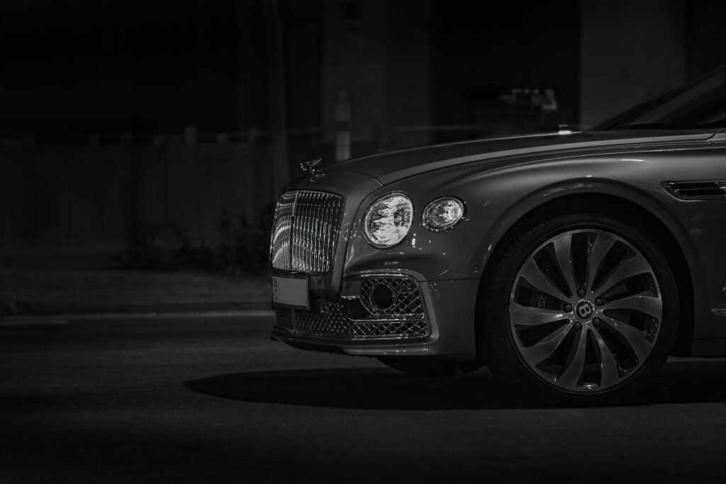 Luxury car front grille at night